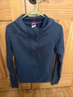 Cozy Button Cowl Pullover Sweater - Dark Charcoal